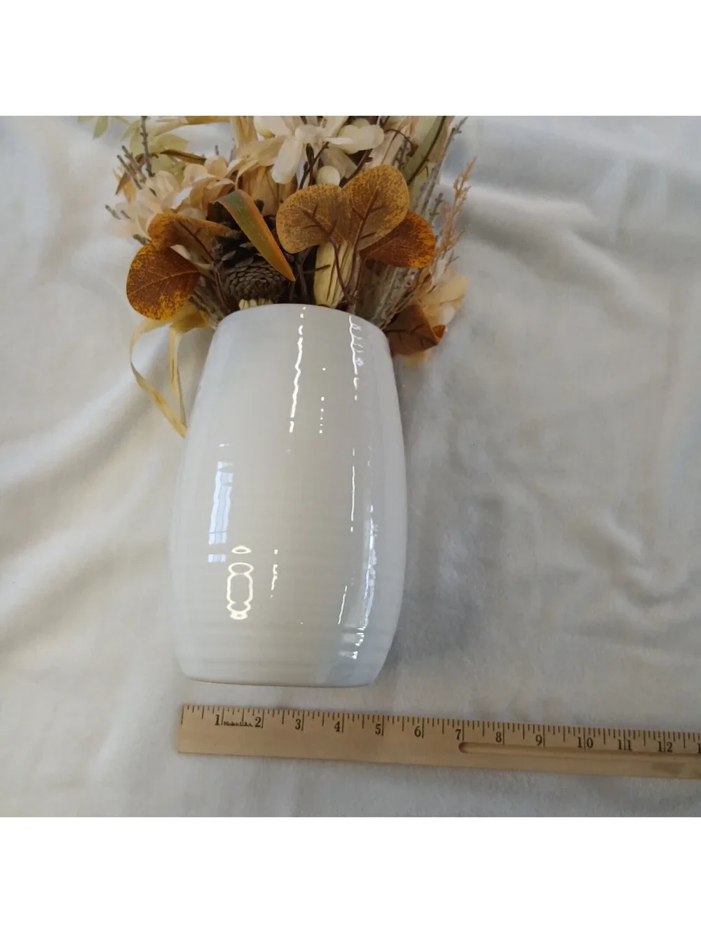 Cottagecore Dried Floral Centerpiece White Ceramic Vase Fake Fall Flowers